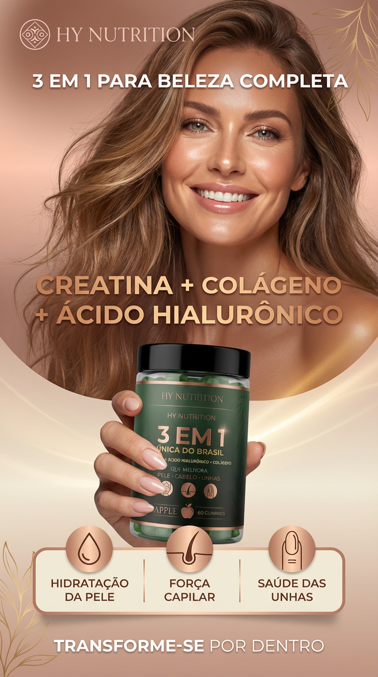 Beauty Creatine – Creatina em Gummies com Colágeno e Ácido Hialurônico para Mulheres 35+ Hy Nutrition